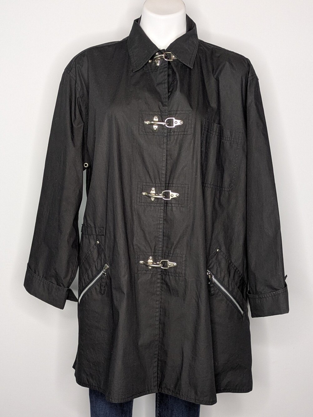 Vintage Emanuel Ungaro Black Silver Long Sleeve Lightweight Grunge Goth Jacket M